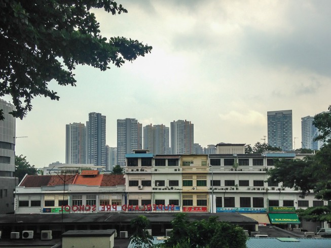 Tiong Bahru shophouses against skyline